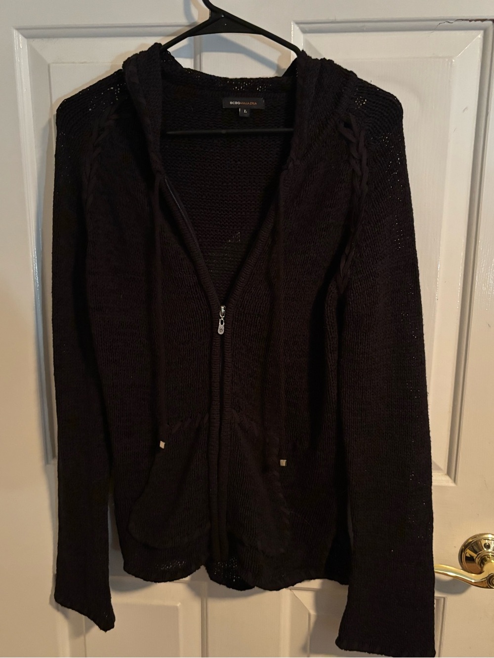 BCBGMaxAzira Black Zip Up Sweater w/Hood